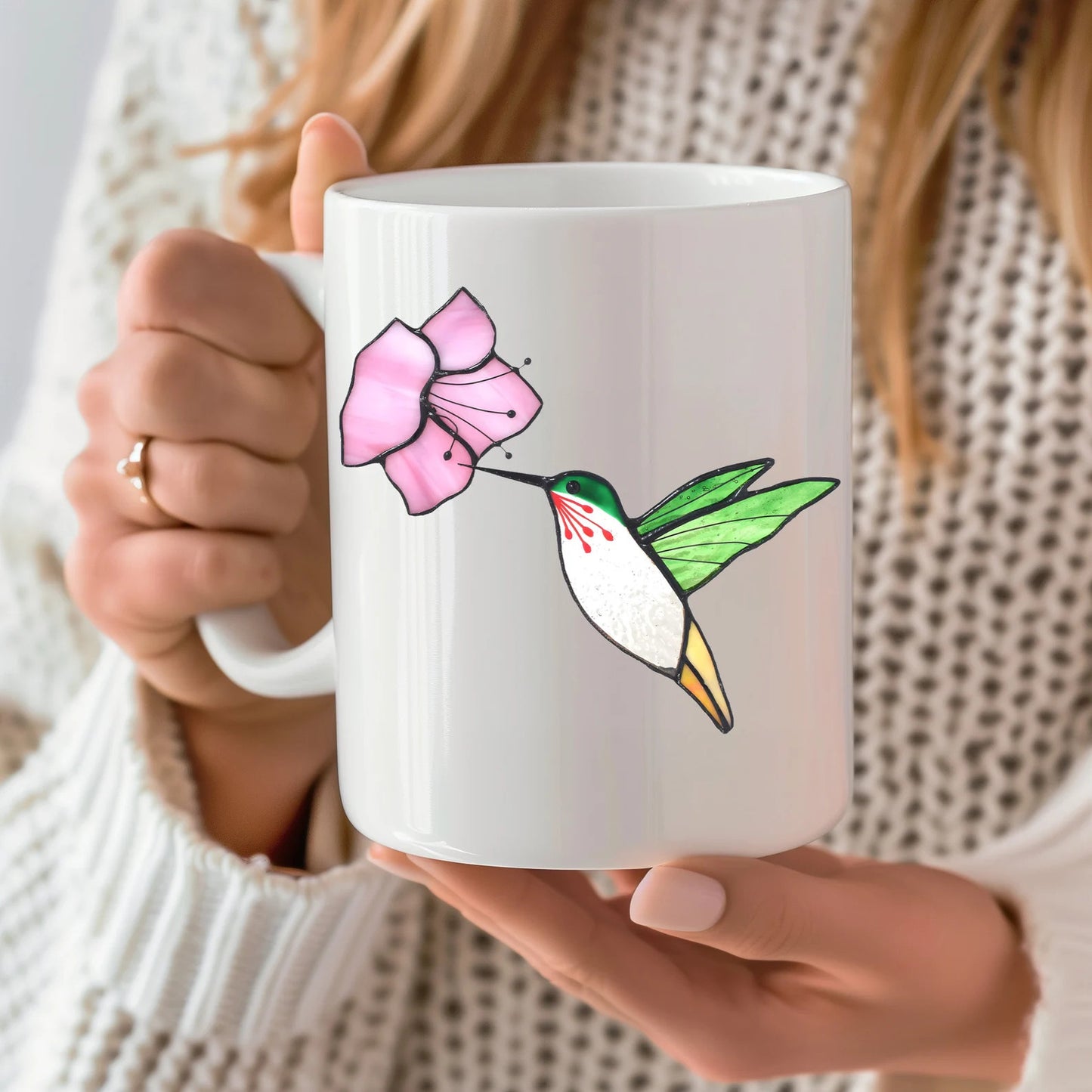 Tasse en verre teinté colibri Tasse à café décorative colibri Délice des amoureux de la nature Vitrail Beauté Vitrail Art Artful Nature