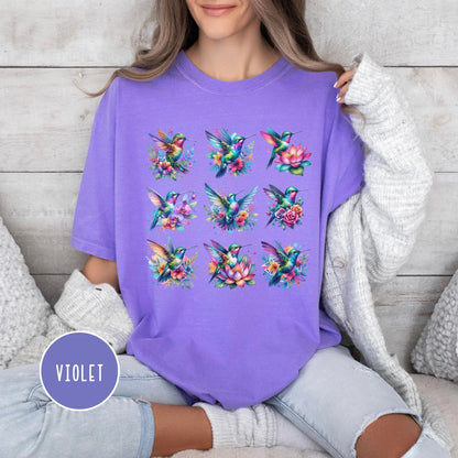 Chemise à fleurs de colibri Cottagecore Vêtements Floral Humming Bird Aquarelle Chemise Colibri Amant Cadeau pour les femmes Tee graphique coloré