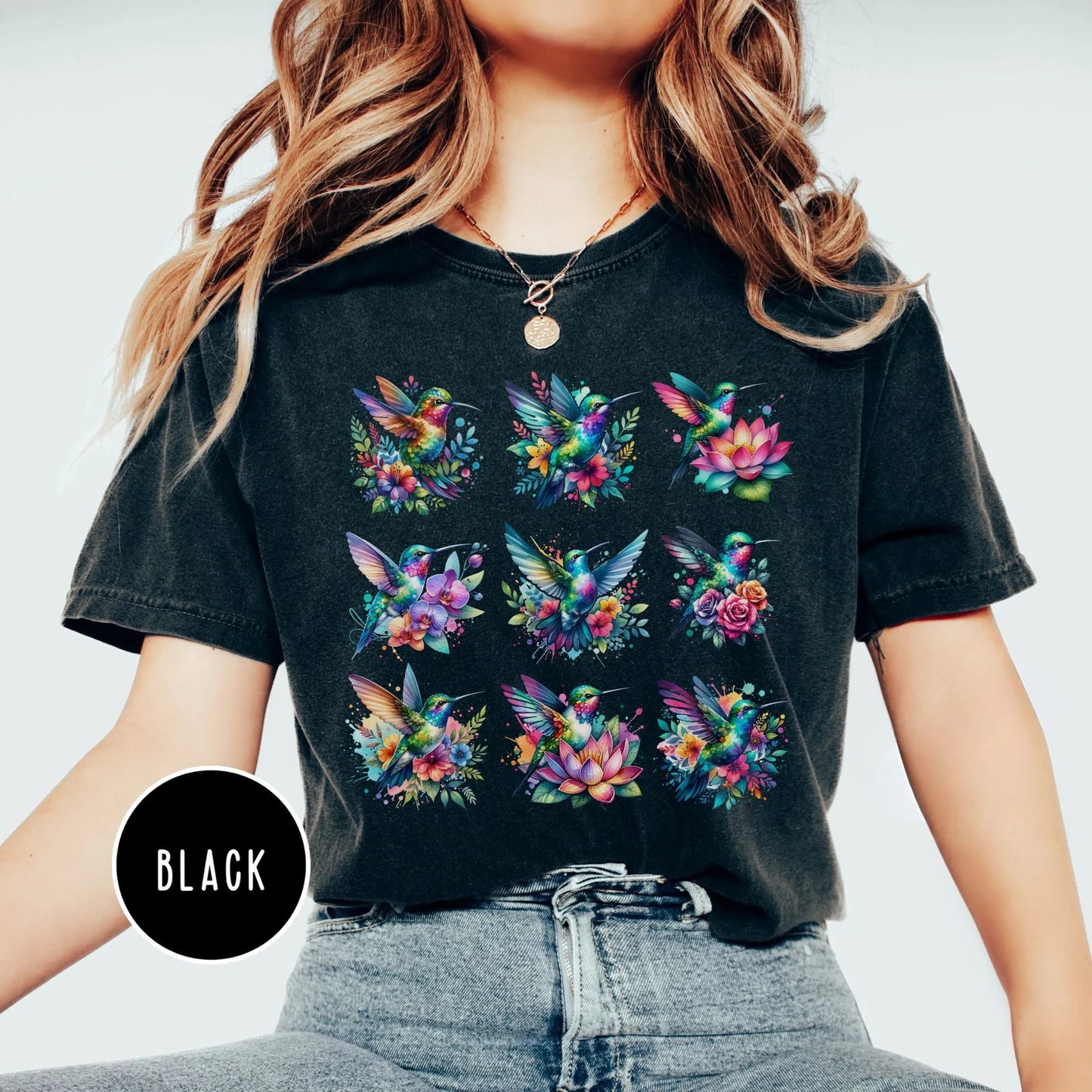 Hummingbird Flower Shirt Cottagecore Clothing Floral Humming Bird Watercolor Shirt Hummingbird Lover Gift for Women Colorful Graphic Tee