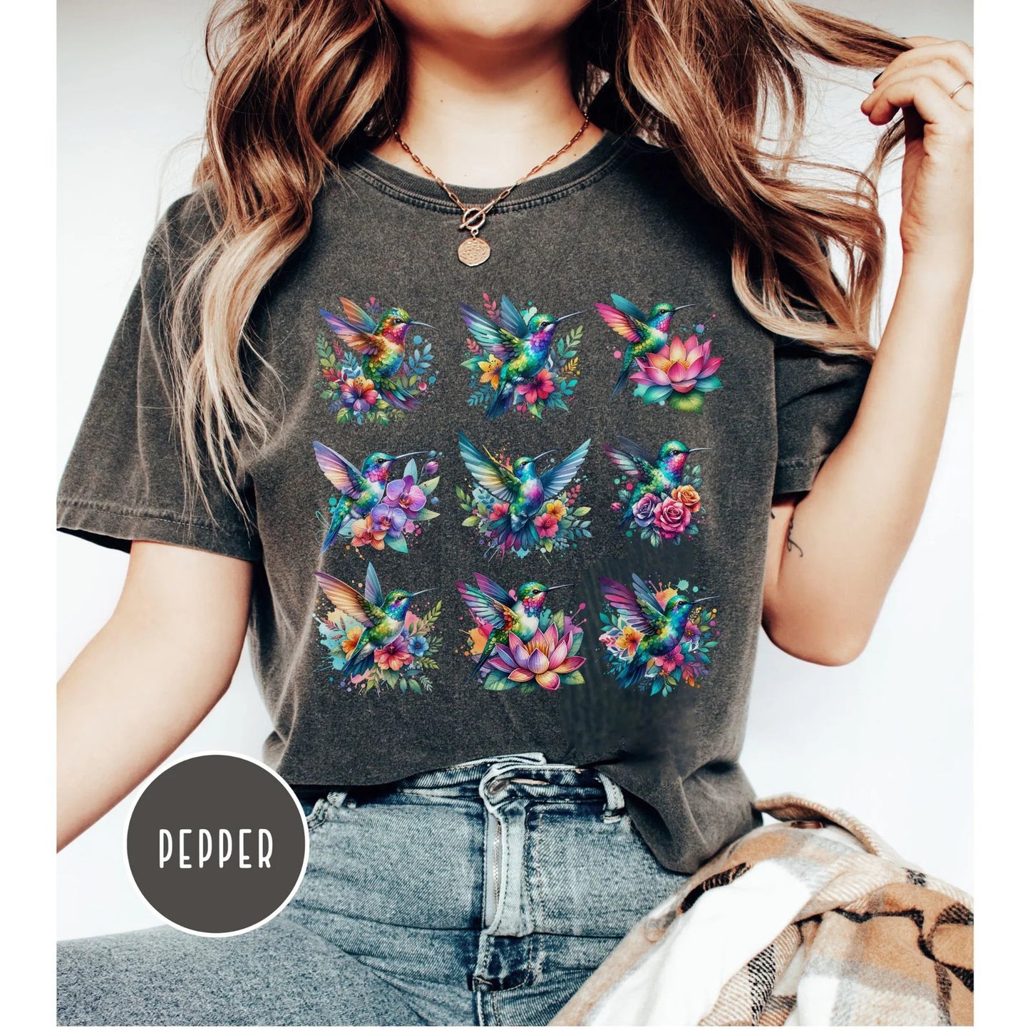 Hummingbird Flower Shirt Cottagecore Clothing Floral Humming Bird Watercolor Shirt Hummingbird Lover Gift for Women Colorful Graphic Tee