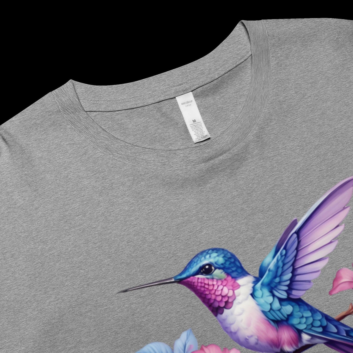 Lebendiges Damen-Crop-Top „Springtime Hummingbird“ – Blumenfreude für modebewusste Damen