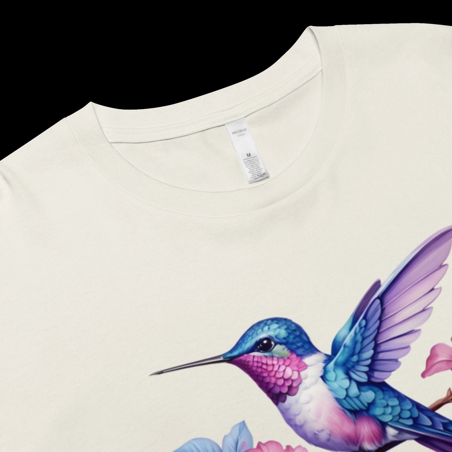 Lebendiges Damen-Crop-Top „Springtime Hummingbird“ – Blumenfreude für modebewusste Damen