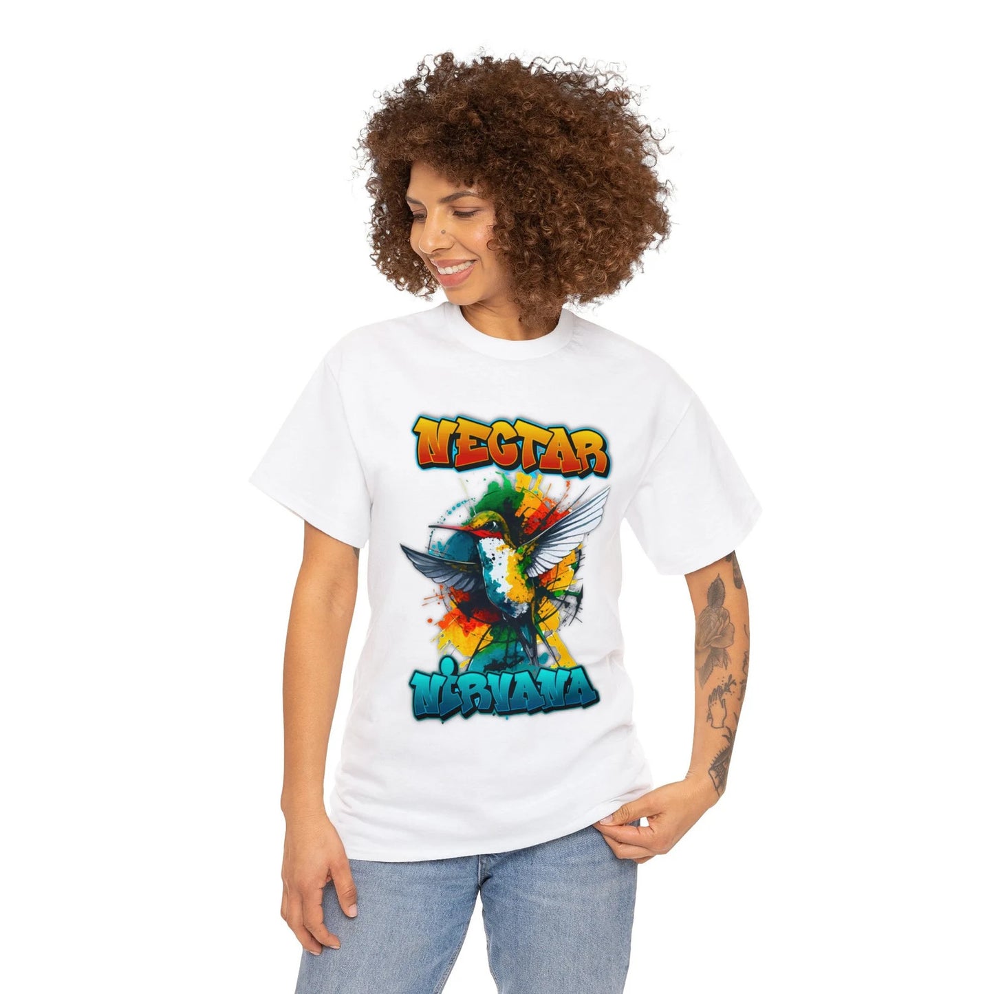 Unique Hummingbird Graphic Tee – Vibrant Unisex T-shirt with Abstract Nature Art