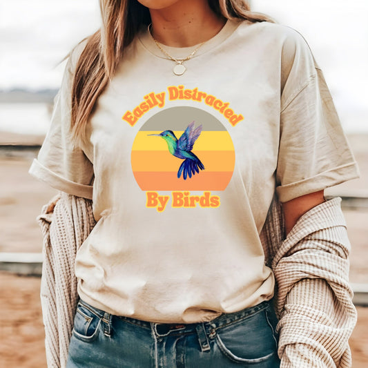 Kolibri Shirt, Abgelenkt von Vögeln, Vogelbeobachtungsshirt, Lustiges Geschenk für Vogelbeobachter, Retro Vintage Vögel, Vogelliebhaber Shirt