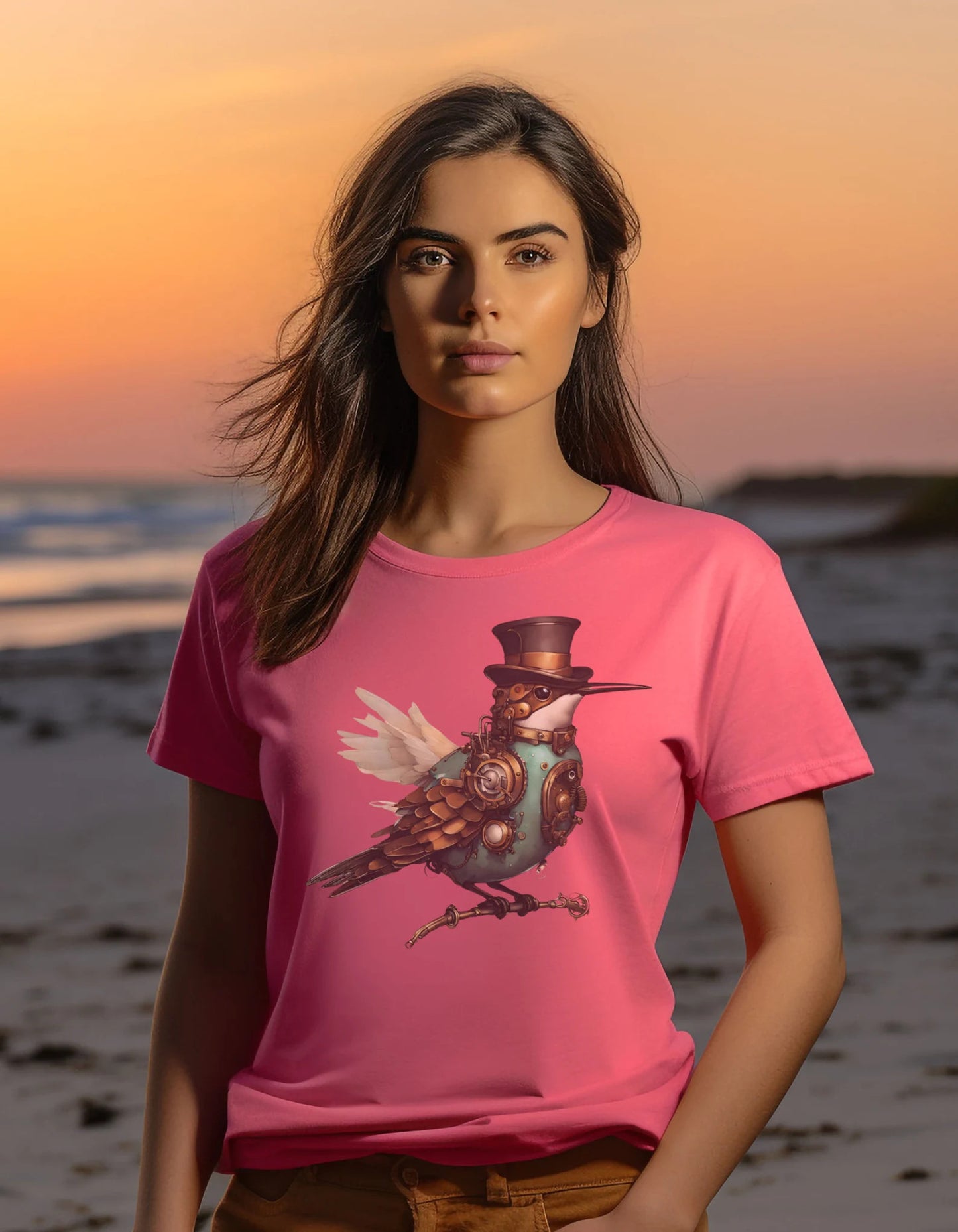 Colibri t-shirt tee-shirt mignon mouche steampunk adorable beau métal nature jardin hummer petite amie famille heureuse amis engrenages t-shirt