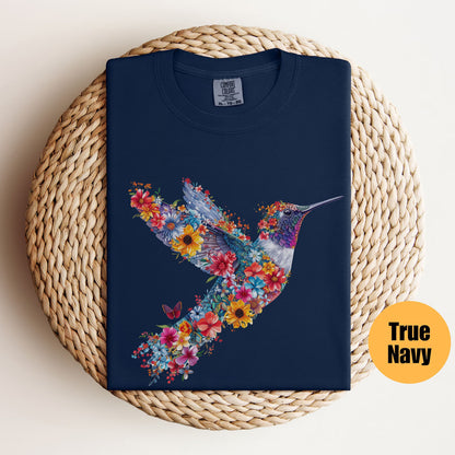 Chemise florale de colibri | Tee-shirt amoureux des animaux | T-shirts d’oiseaux | Tee-shirt tendance | Cadeau pour elle | T-shirt amoureux des oiseaux | Oiseaux de printemps | Chemise à fleurs