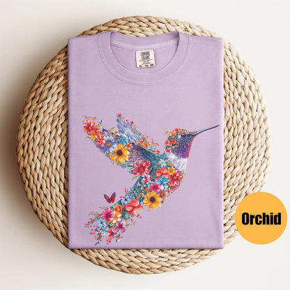 Floral Hummingbird Shirt | Animal Lover Tee | Bird T Shirts | Trendy Tee | Gift For Her | Bird Lover T-Shirt | Spring Birds | Flower Shirt