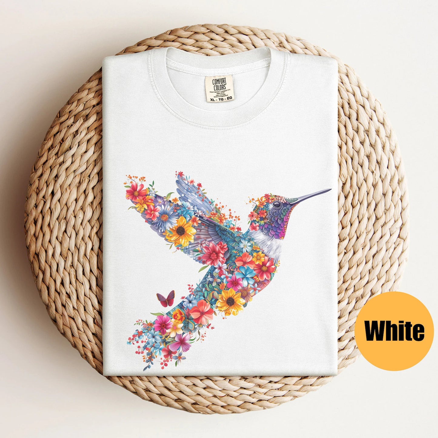 Chemise florale de colibri | Tee-shirt amoureux des animaux | T-shirts d’oiseaux | Tee-shirt tendance | Cadeau pour elle | T-shirt amoureux des oiseaux | Oiseaux de printemps | Chemise à fleurs