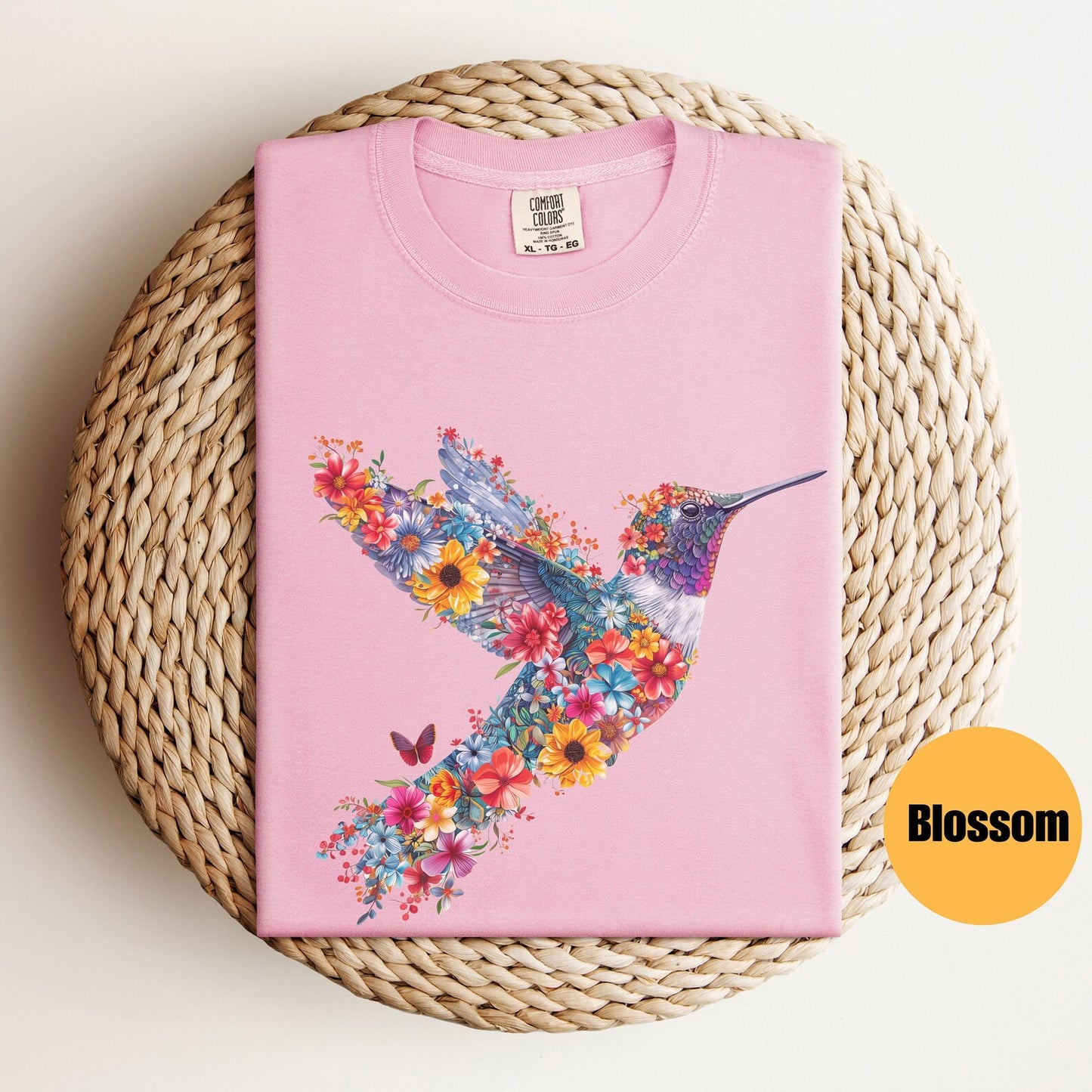 Chemise florale de colibri | Tee-shirt amoureux des animaux | T-shirts d’oiseaux | Tee-shirt tendance | Cadeau pour elle | T-shirt amoureux des oiseaux | Oiseaux de printemps | Chemise à fleurs