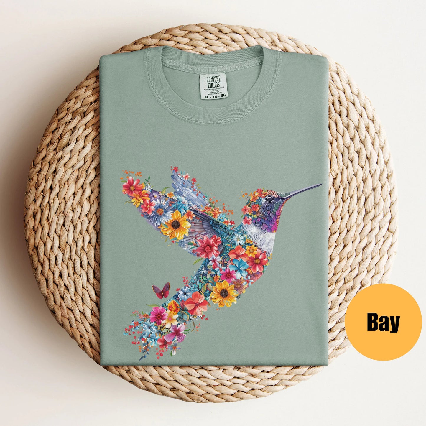 Chemise florale de colibri | Tee-shirt amoureux des animaux | T-shirts d’oiseaux | Tee-shirt tendance | Cadeau pour elle | T-shirt amoureux des oiseaux | Oiseaux de printemps | Chemise à fleurs