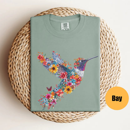 Floral Hummingbird Shirt | Animal Lover Tee | Bird T Shirts | Trendy Tee | Gift For Her | Bird Lover T-Shirt | Spring Birds | Flower Shirt