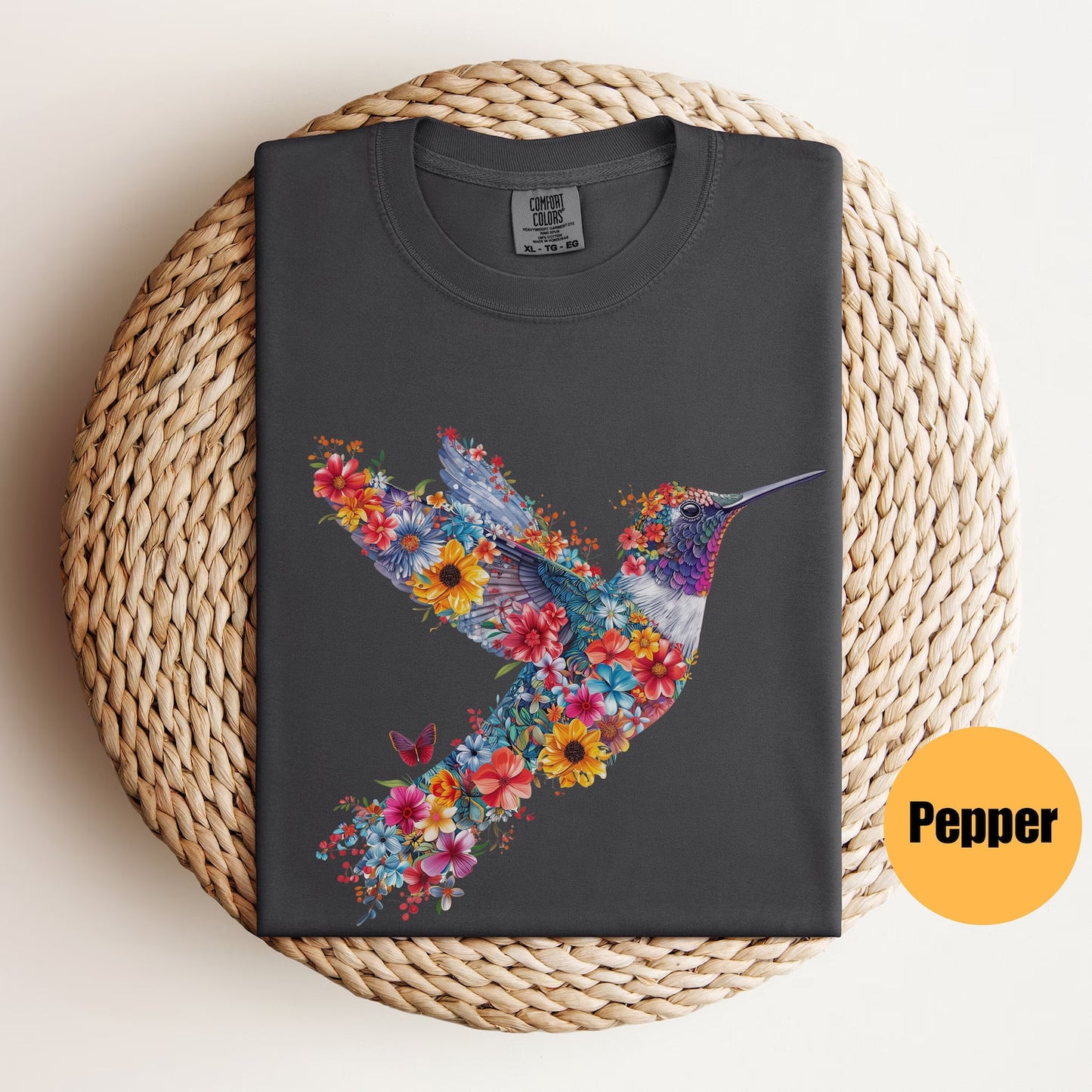 Chemise florale de colibri | Tee-shirt amoureux des animaux | T-shirts d’oiseaux | Tee-shirt tendance | Cadeau pour elle | T-shirt amoureux des oiseaux | Oiseaux de printemps | Chemise à fleurs