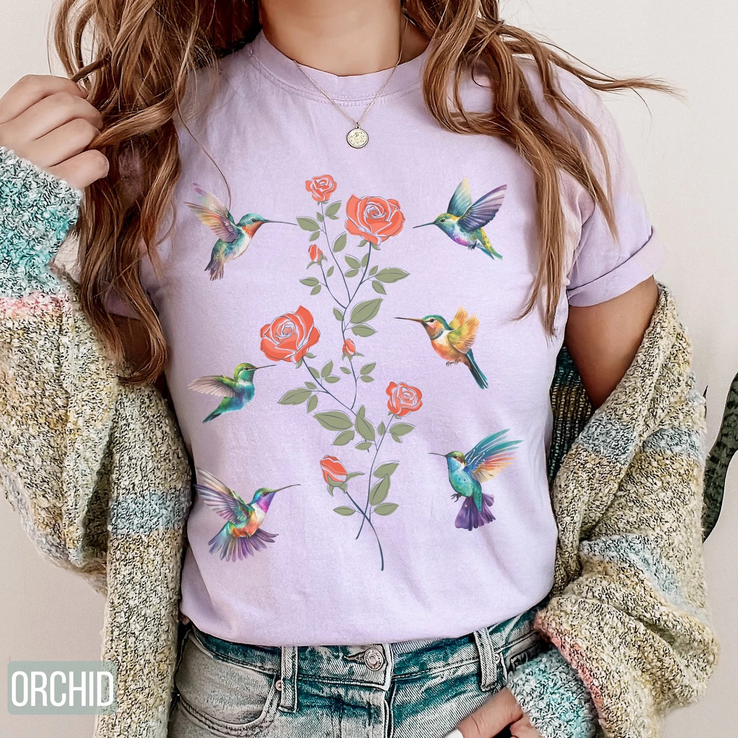 Kolibri-Shirt als Geburtstagsgeschenk für Vogelliebhaber, Geschenk für Sie, Kolibri-Blumendesign-Shirt, Vogel-Shirt-Geschenk, Kolibri-Blumen