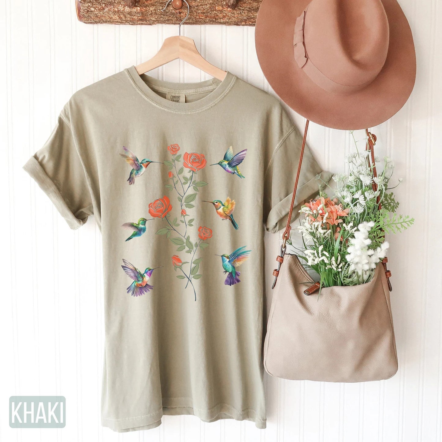 Kolibri-Shirt als Geburtstagsgeschenk für Vogelliebhaber, Geschenk für Sie, Kolibri-Blumendesign-Shirt, Vogel-Shirt-Geschenk, Kolibri-Blumen