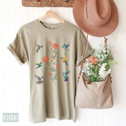 Hummingbird Shirt for Birthday Gift for Bird Lovers, Gift for Her, Humming bird Floral Design shirt, Bird Shirt Gift, Hummingbird Flowers