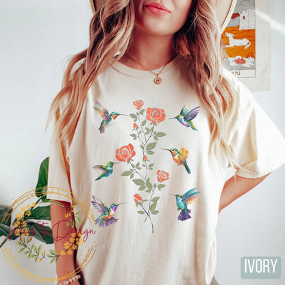 Kolibri-Shirt als Geburtstagsgeschenk für Vogelliebhaber, Geschenk für Sie, Kolibri-Blumendesign-Shirt, Vogel-Shirt-Geschenk, Kolibri-Blumen