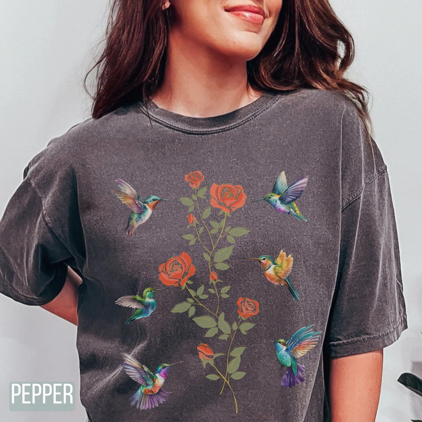 Hummingbird Shirt for Birthday Gift for Bird Lovers, Gift for Her, Humming bird Floral Design shirt, Bird Shirt Gift, Hummingbird Flowers