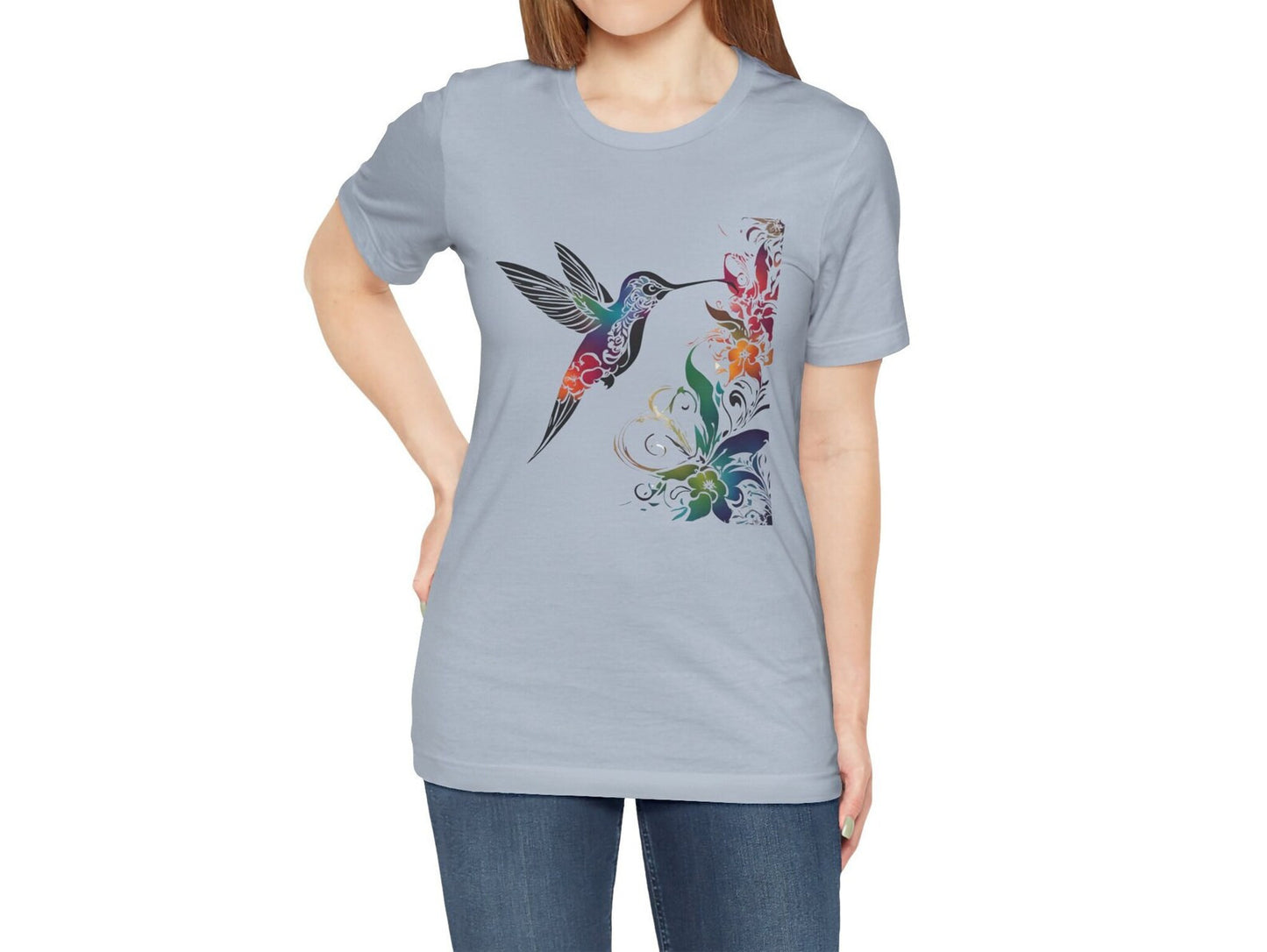 Colorful Hummingbird TShirt, Women's Shirt, Spring Summer Birds T-Shirt, Bird Lovers Tee, Wildlife Animal Shirt, Gifts for Her, Vibrant Tee