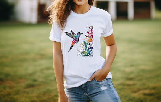 TShirt coloré de colibri, chemise pour femmes, T-shirt d’oiseaux de printemps et d’été, tee-shirt pour les amoureux des oiseaux, chemise pour animaux sauvages, cadeaux pour elle, tee-shirt vibrant