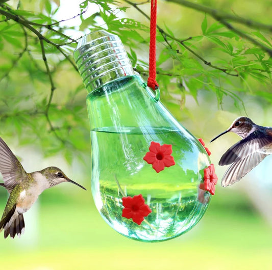 Kolibri-Futterspender zum Aufhängen im Freien, Kolibri-Kunststoffbirnenform mit 5 Futteröffnungen, um mehr Kolibris anzulocken, einfach zu füttern