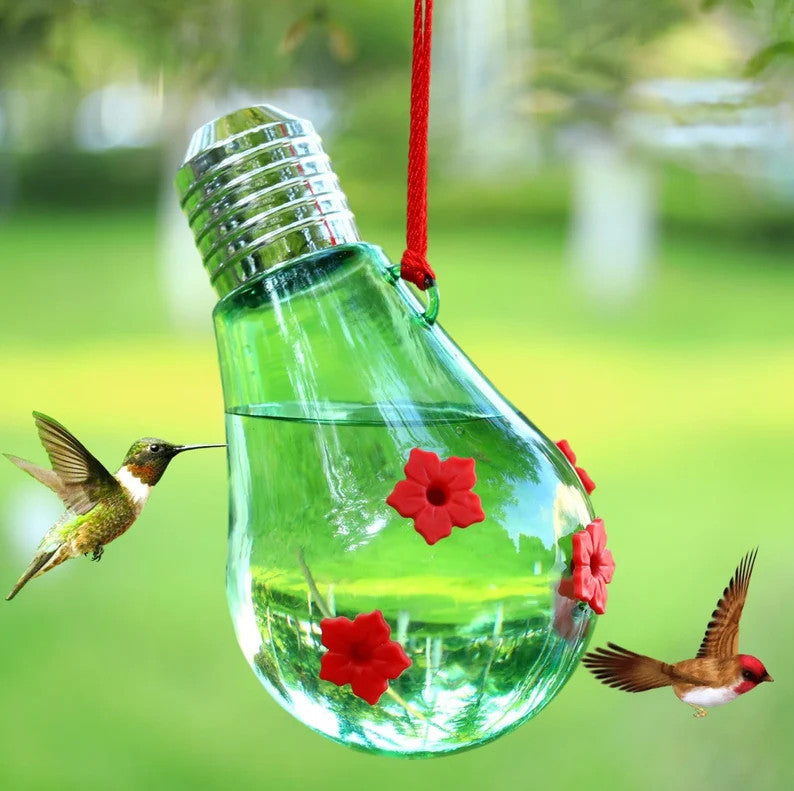 Hummingbird Feeders for Outdoors Hanging, Humming Bird Plastic Bulb Shape with 5 Feeding Ports Feeders for Attract More Hummingbirds, Easy F