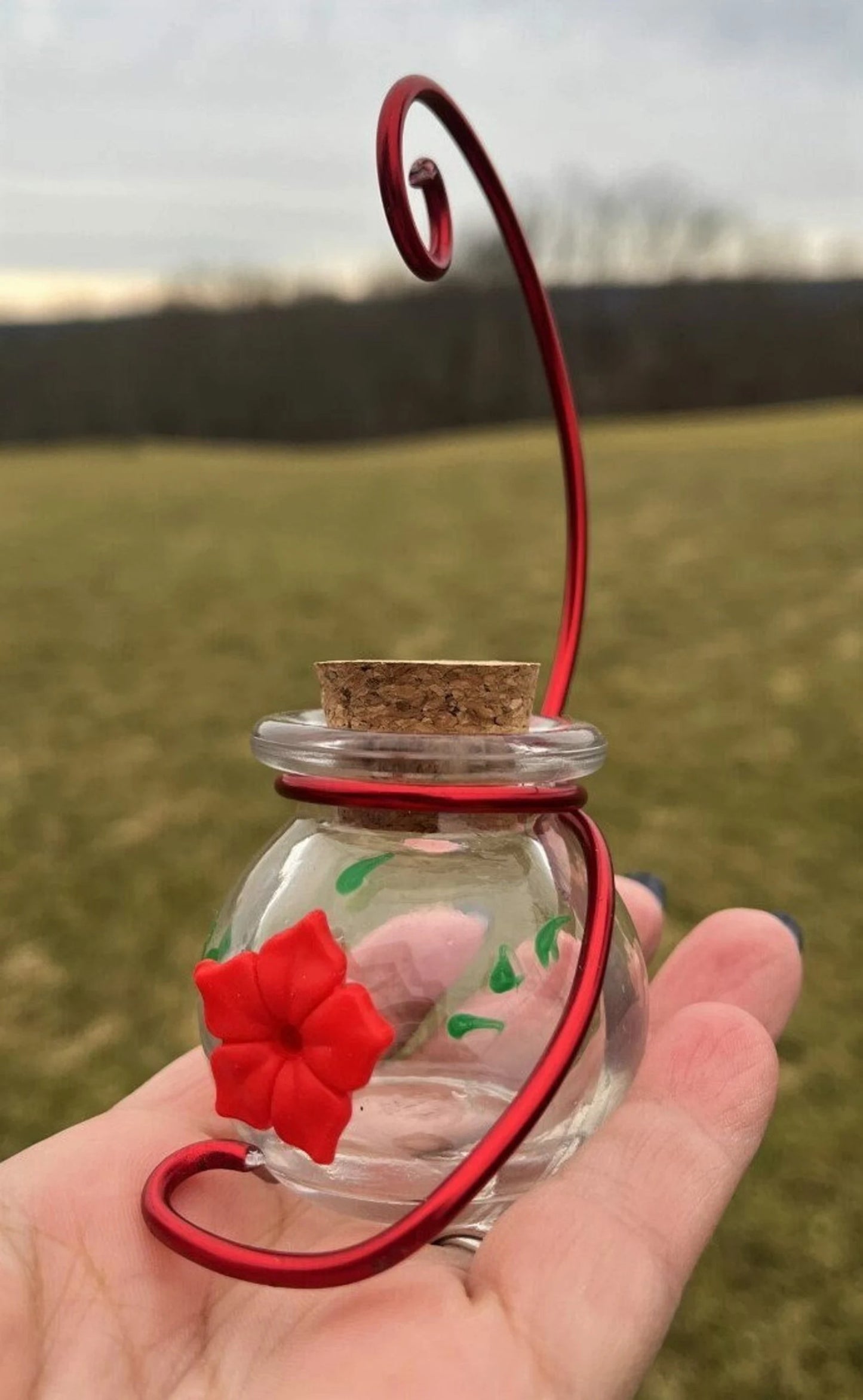 NEW HUM-Faye™ GLASS Hanging 2oz Single Port Window to Hand Hummingbird Feeder w Hanger and Perch