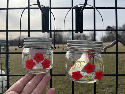 Beautiful HUM-Ble Beginnings™ 8oz Hummingbird Feeder Mason Jar w/Three Ports