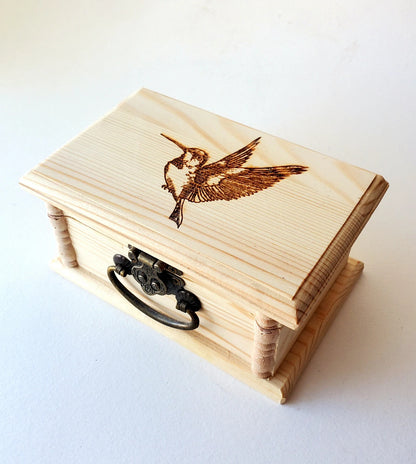 Hummingbird Latched Wooden Bo, Free Engraved Personalization, Garden Lover Gift