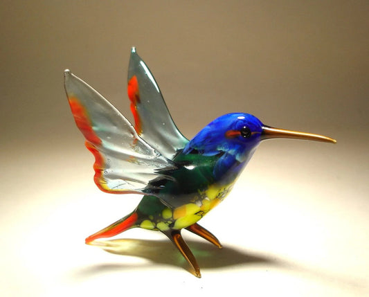 Figurine d'oiseau d'art en verre soufflé fait à la main avec une tête bleue, cadeau merveilleux