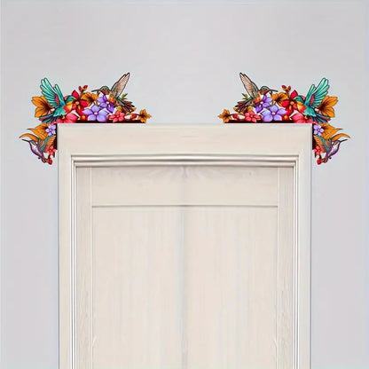 Panneau d’angle de porte en bois de colibri, topper de porte d’oiseaux, topper de garniture de porte de colibri, gardien de porte, art mural d’oiseau, décor de colibri