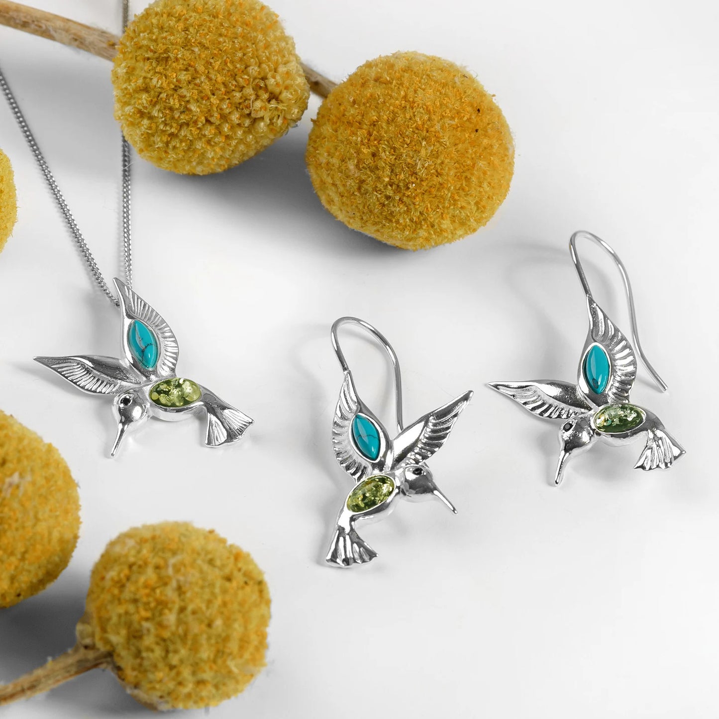 Sterling Silver Hummingbird Hook Earrings in Turquoise and Amber, Humming Bird Earrings, Statement Earrings, Southwest Style, Boho Earrings