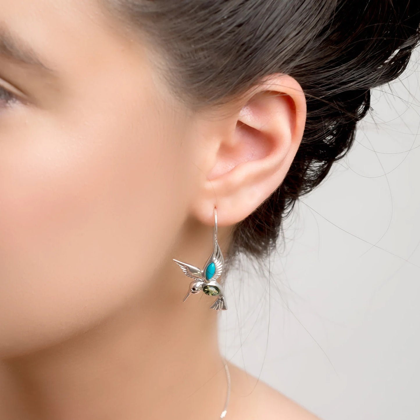 Boucles d’oreilles Sterling Silver Hummingbird Hook en turquoise et ambre, boucles d’oreilles Humming Bird, boucles d’oreilles Statement, style sud-ouest, boucles d’oreilles Boho