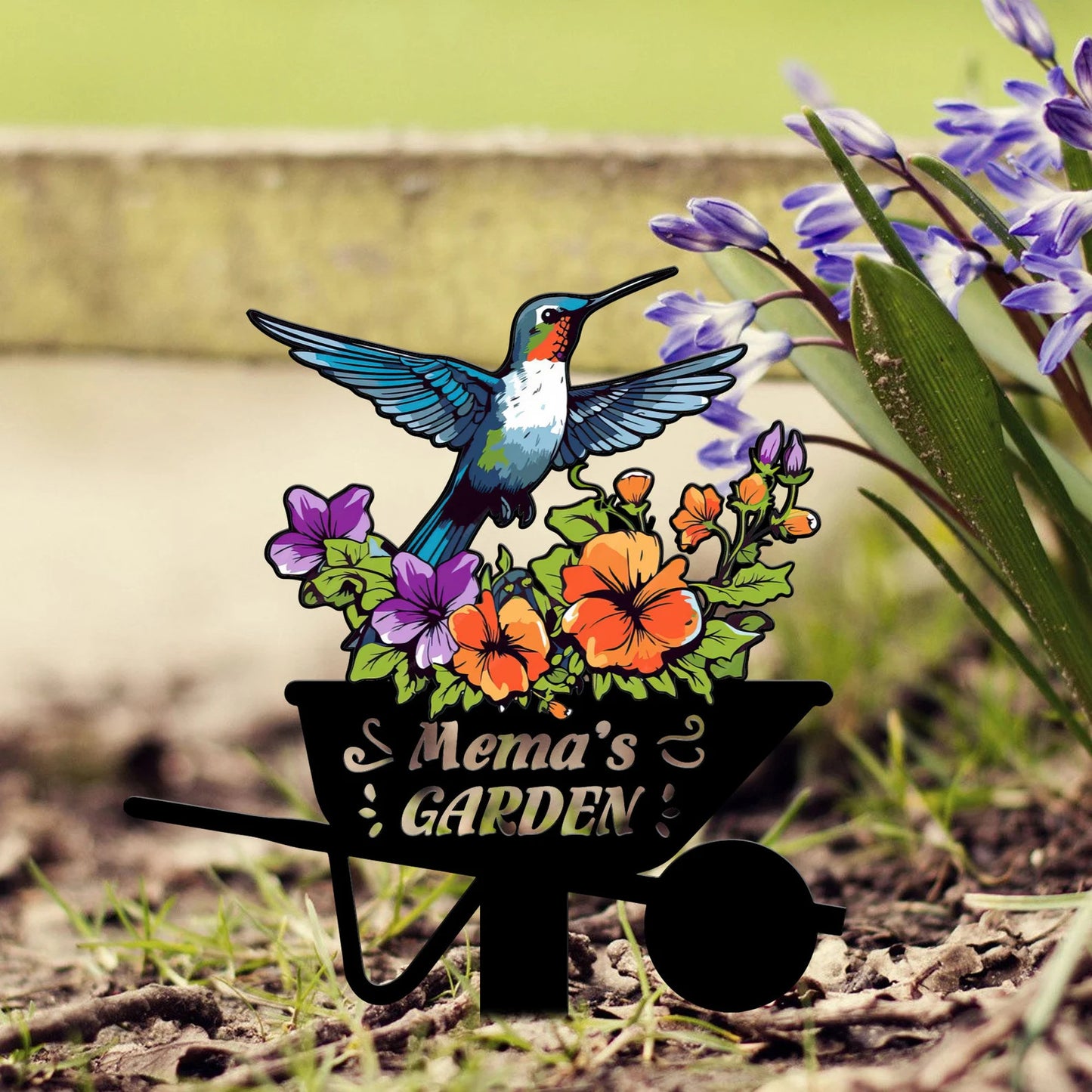 Personalisierter Kolibri Gartenstecker aus Metall, Vogel mit Pfählen Gartenschild, personalisiertes Gartennamensschild, Muttertagsgeschenk, Gartendekoration