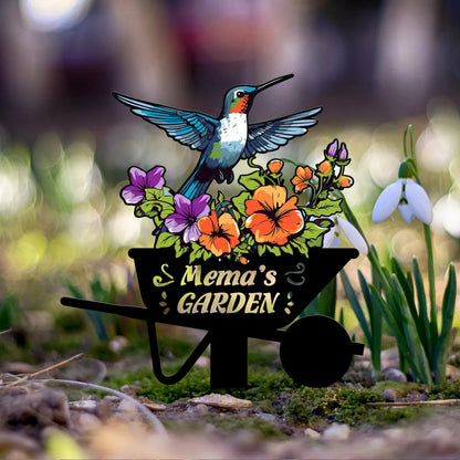 Personalisierter Kolibri Gartenstecker aus Metall, Vogel mit Pfählen Gartenschild, personalisiertes Gartennamensschild, Muttertagsgeschenk, Gartendekoration