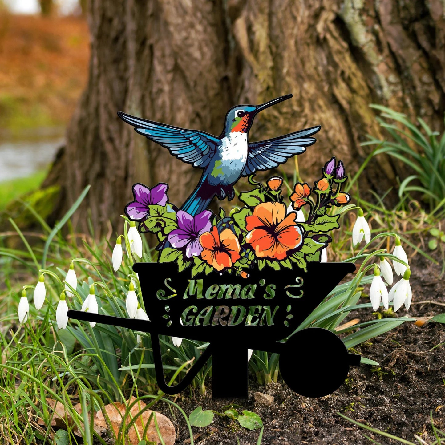 Personalisierter Kolibri Gartenstecker aus Metall, Vogel mit Pfählen Gartenschild, personalisiertes Gartennamensschild, Muttertagsgeschenk, Gartendekoration