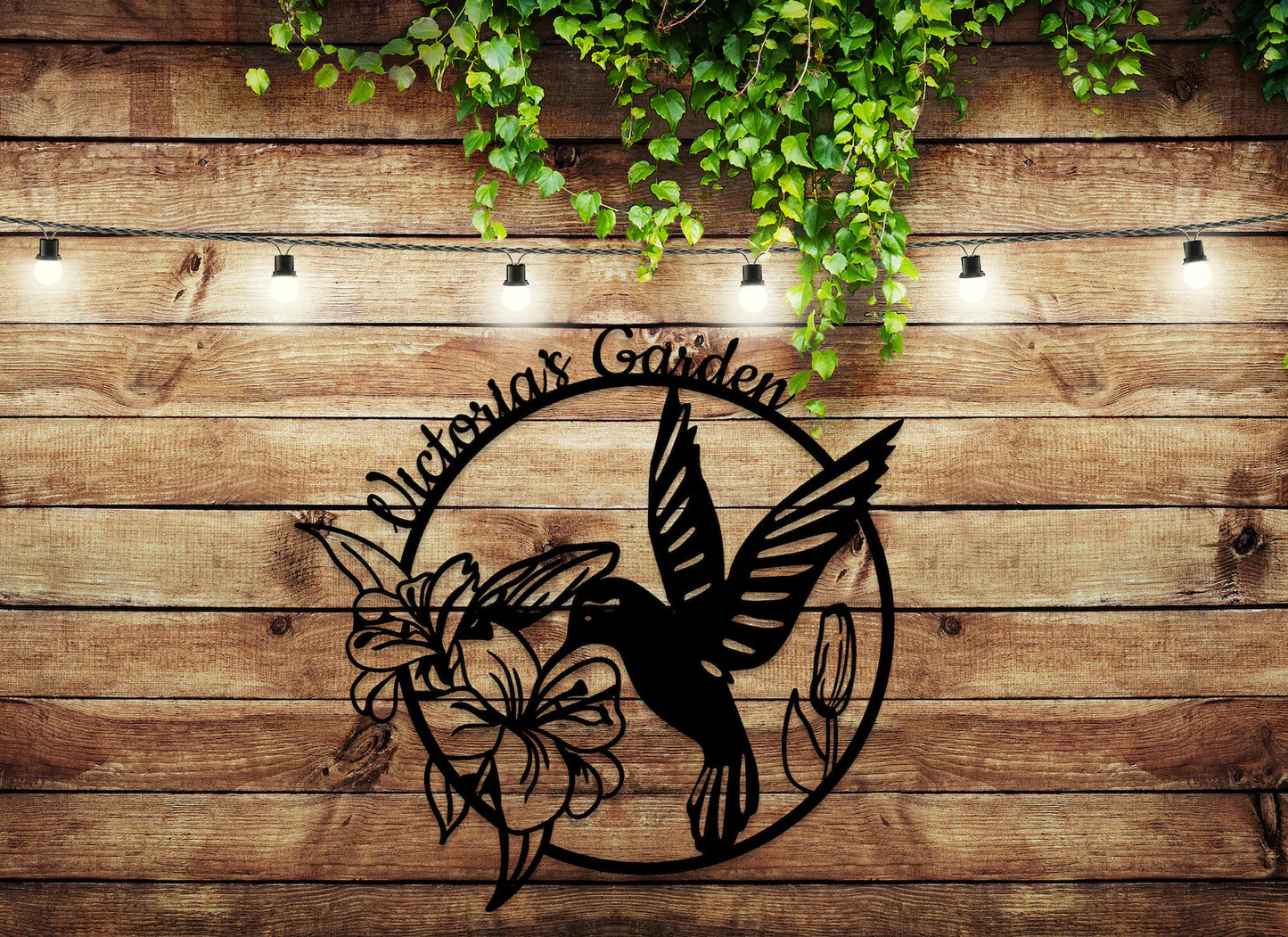 Personalized Hummingbird Metal Garden Decor, Flower Beds Decor, Custom Garden Name Decor, Housewarming Gift,Bird and Flower Design Metal Art