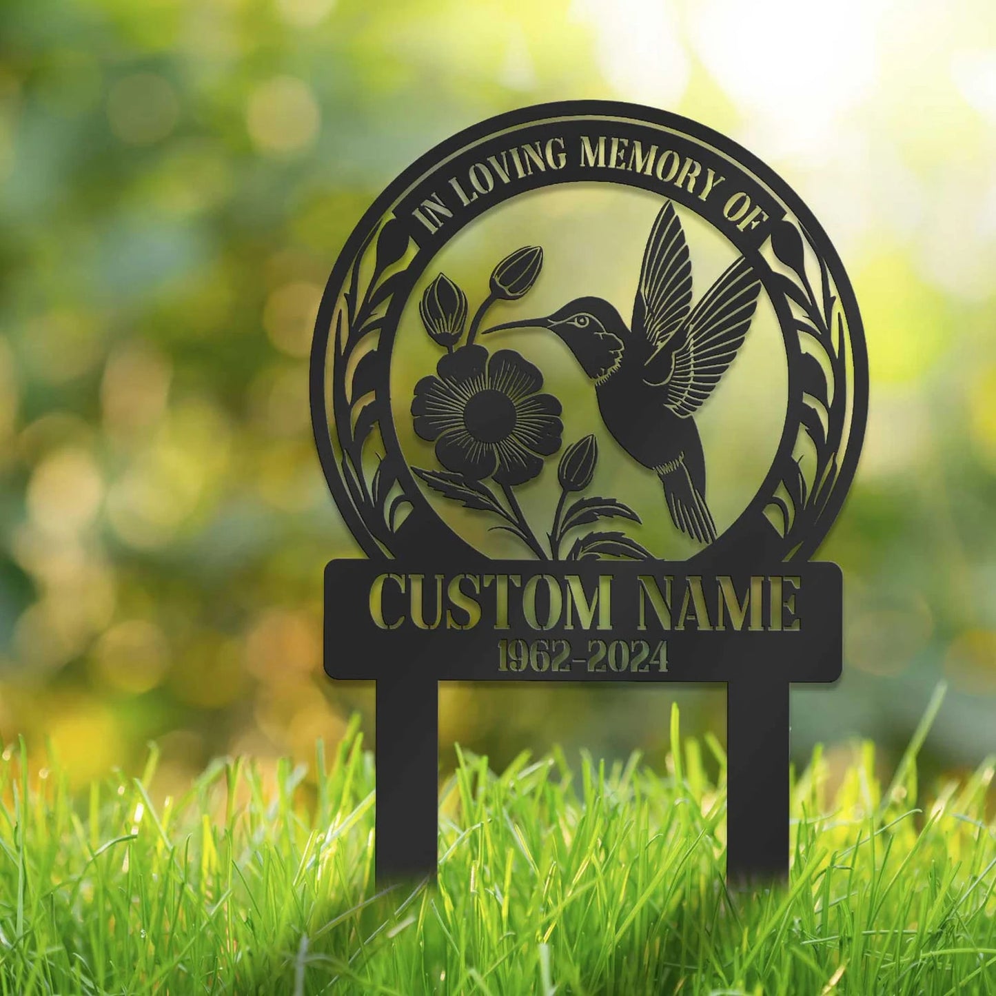 Personalized Hummingbird Memorial Metal Stake, Hummingbird Name Sign, Garden Stake, Sympathy Gift, Outdoor Grave Marker, Garden Decor