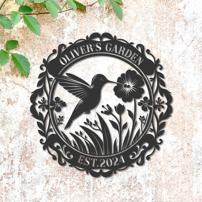 Personalisiertes Kolibri-Wandbild, Metall-Kolibri-Schild, Kolibri-Gartendekor, personalisiertes Garten-Namensschild, Muttertagsgeschenk, Gartendekor