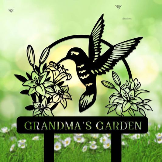 Kolibri Metallschild Gartendekoration, Vogel mit Pfählen Gartenschild, personalisiertes Kolibri Schild, Gartenstecker Personalisiertes Gärtner Namensschild