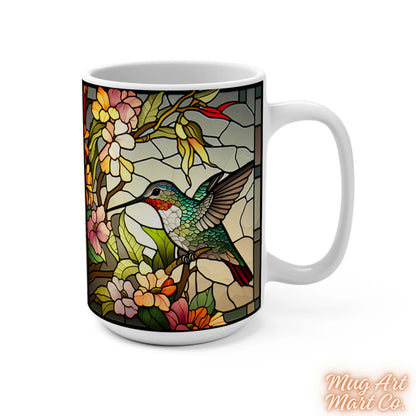 Hummingbird Stained Glass Mug | Bird Enthusiast Cup | Decorative Hummingbird Coffee Mug Gift