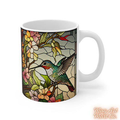 Hummingbird Stained Glass Mug | Bird Enthusiast Cup | Decorative Hummingbird Coffee Mug Gift