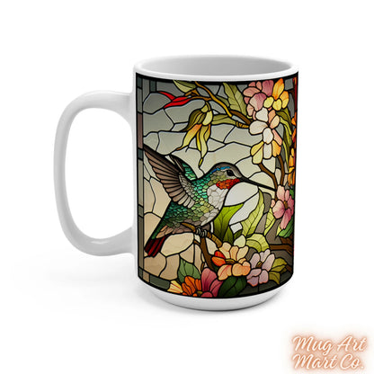 Hummingbird Stained Glass Mug | Bird Enthusiast Cup | Decorative Hummingbird Coffee Mug Gift