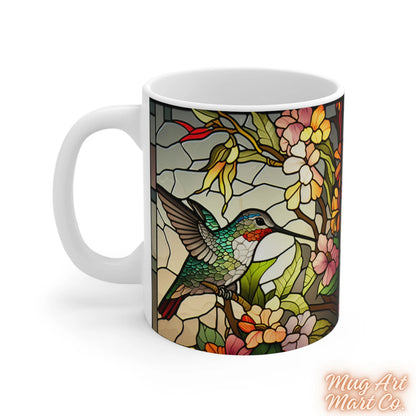 Hummingbird Stained Glass Mug | Bird Enthusiast Cup | Decorative Hummingbird Coffee Mug Gift