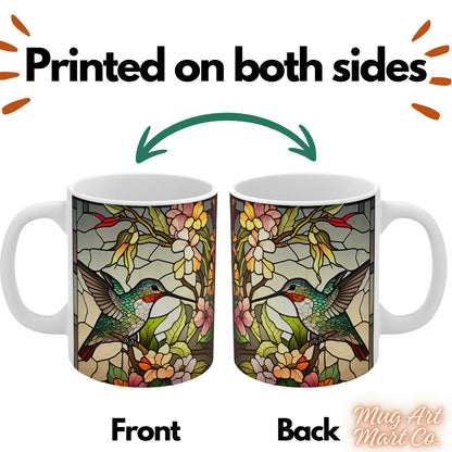 Hummingbird Stained Glass Mug | Bird Enthusiast Cup | Decorative Hummingbird Coffee Mug Gift