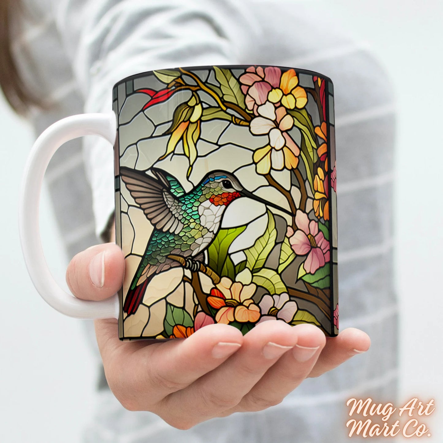 Hummingbird Stained Glass Mug | Bird Enthusiast Cup | Decorative Hummingbird Coffee Mug Gift