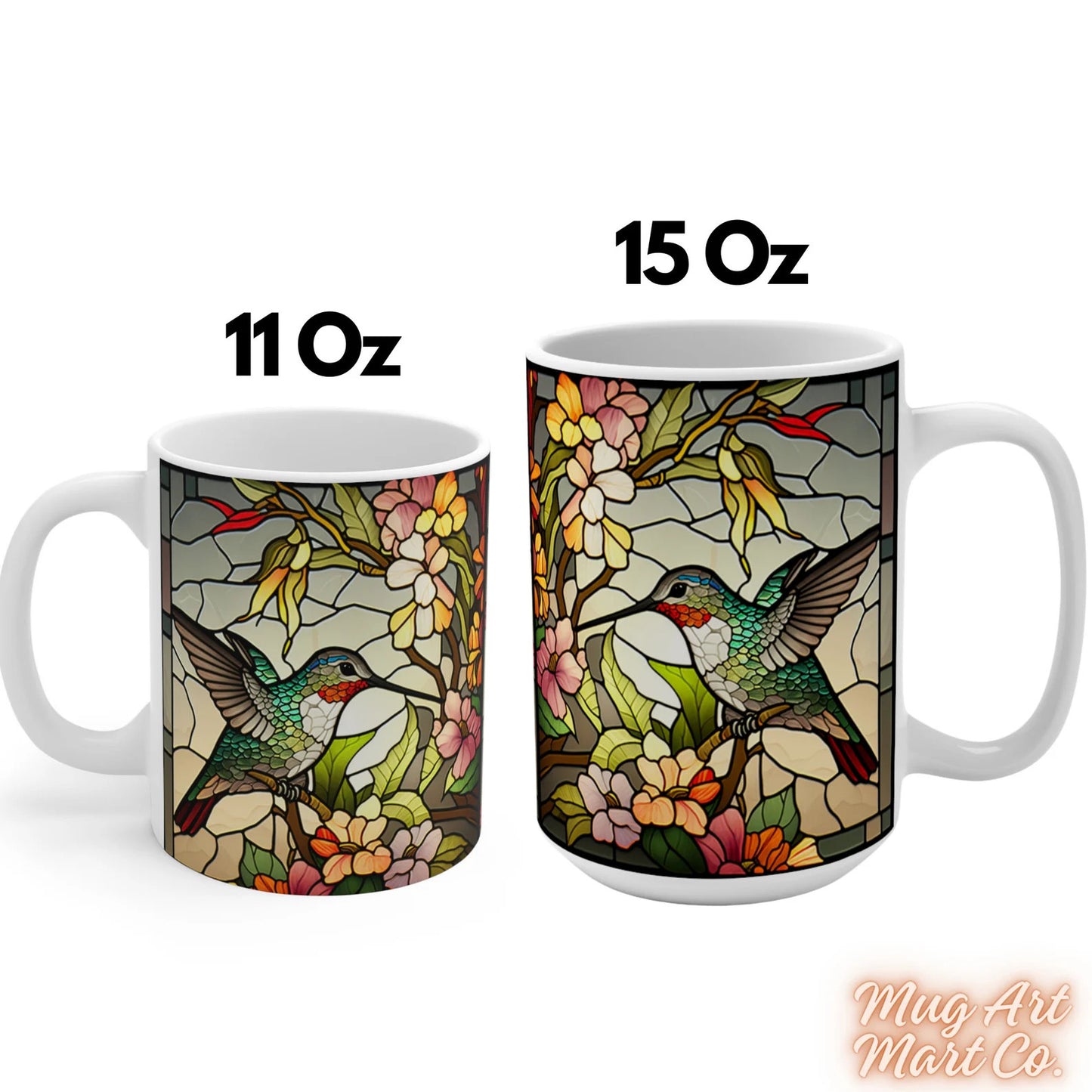 Hummingbird Stained Glass Mug | Bird Enthusiast Cup | Decorative Hummingbird Coffee Mug Gift