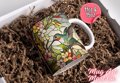 Hummingbird Stained Glass Mug | Bird Enthusiast Cup | Decorative Hummingbird Coffee Mug Gift