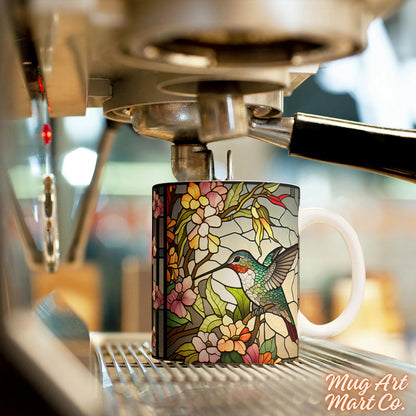 Hummingbird Stained Glass Mug | Bird Enthusiast Cup | Decorative Hummingbird Coffee Mug Gift