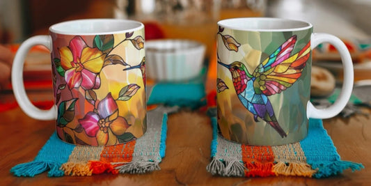 Kolibri-Buntglastasse, Geschenk für Vogelliebhaber, künstlerisches Geschenk für Naturliebhaber, dekorative Kolibri-Kaffeetasse als Geschenk