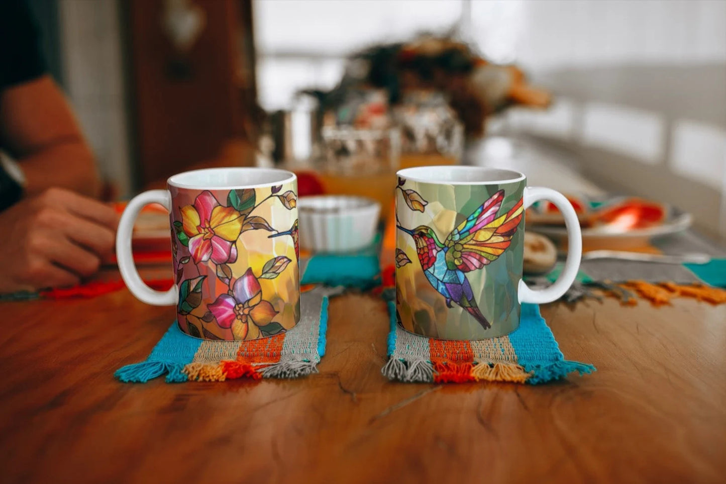 Kolibri-Buntglastasse, Geschenk für Vogelliebhaber, künstlerisches Geschenk für Naturliebhaber, dekorative Kolibri-Kaffeetasse als Geschenk